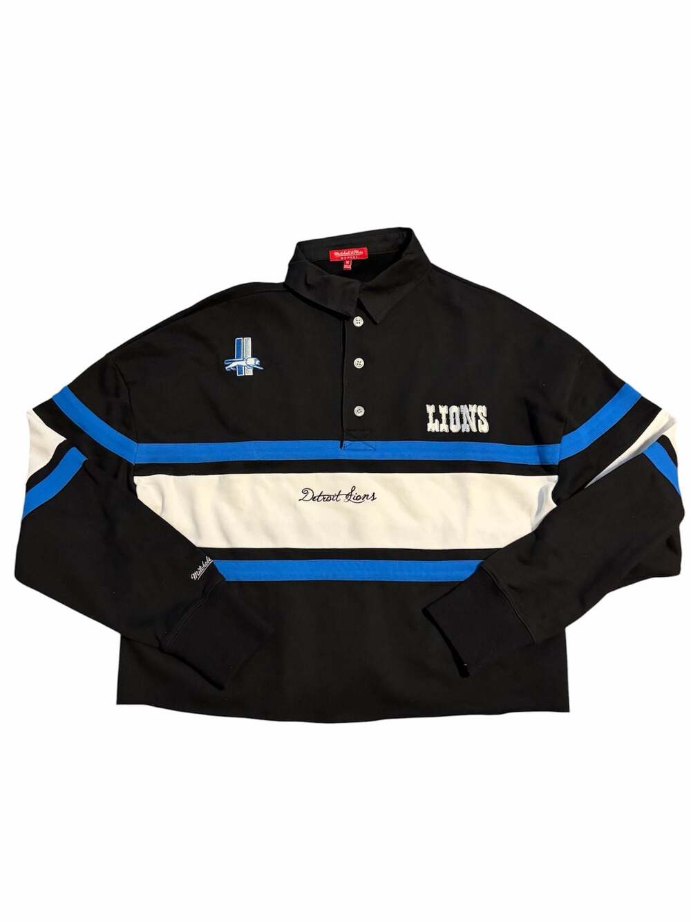 Mitchell & Ness Detroit Lions Women's Black Cropped Long Sleeve Rugby Polo, Size